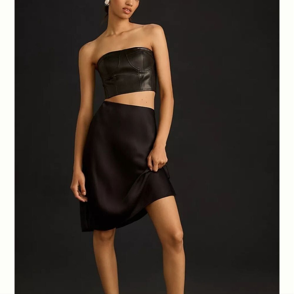 NWT! Anthropologie Mare Mare Black Faux Leather Bustier Top - Picture 2 of 10